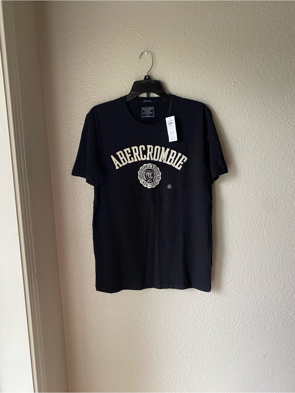 Abercrombie & Fitch Navy Crewneck Tee with Cream Logo